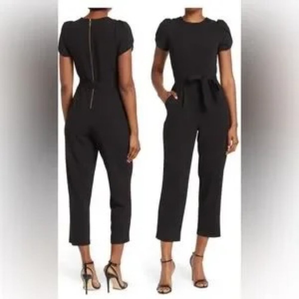 EUC Calvin Klein Short Sleeve Crew Neck Tie Waist Scuba Crepe Jumpsuit Sz 2 - Picture 5 of 10